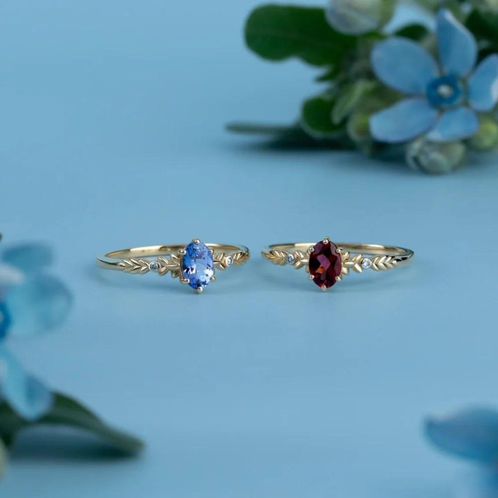 Classic Oval Rhodolite & Diamond Ring in 9ct Yellow Gold