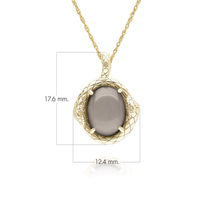 ECFEW™ Oval Black Moonstone snake two-headed coiled bezel-set cabochon pendant necklace in gold vermeil sterling silver