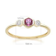 Geometric Round Rhodolite and Sapphire Ring in 9ct Yellow Gold