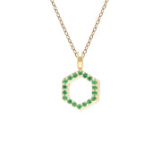 Geometric Hex Emerald Pendant Necklace in 9ct Yellow Gold