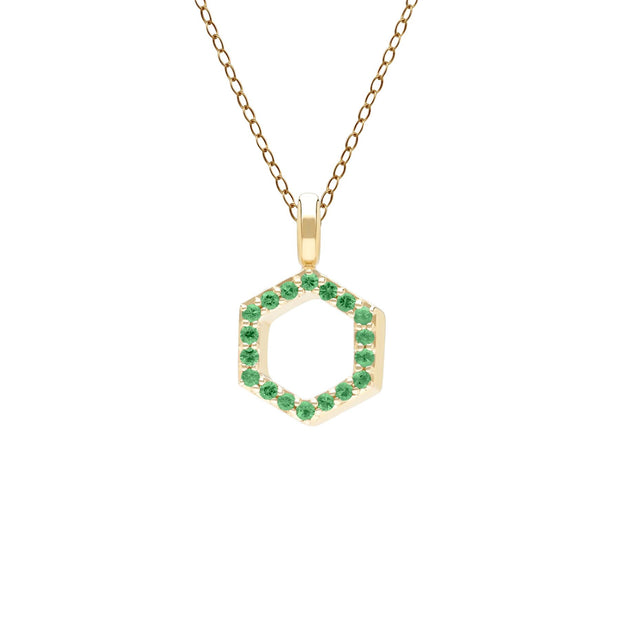 Geometric Hex Emerald Pendant Necklace in 9ct Yellow Gold