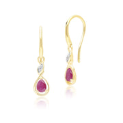 Classic Pear Ruby & Diamond Drop Earrings In 9ct Yellow Gold