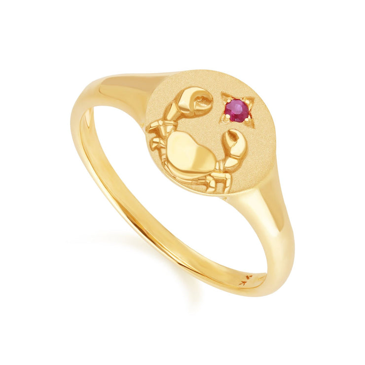 Zodiac Ruby Cancer Signet Ring In 9ct Yellow Gold