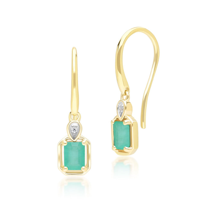 Classic Emerald Baguette & Diamond Drop Earrings In 9ct Yellow Gold