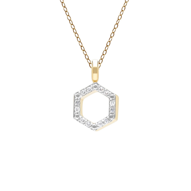 Geometric Hex Diamond Pendant Necklace in 9ct Yellow Gold