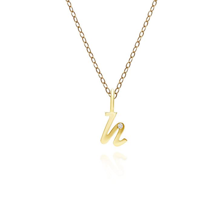 Alphabet Letter H Diamond pendant in 9ct Yellow Gold