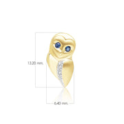 Gardenia Sapphire and White Sapphire Owl Pin in 9ct Yellow Gold