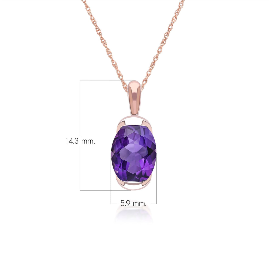 Siberian waltz Oval amethyst with violet enamelled half-bezel pendant necklace in rose gold vermeil sterling silver