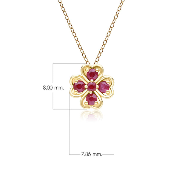 Gardenia Round Ruby Clover Pendant Necklace in 9ct Yellow Gold