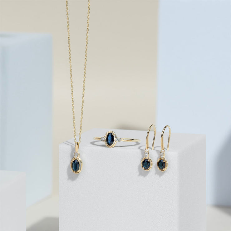 Classic Oval Sapphire & Round Diamond Pendant Necklace In 9ct Yellow Gold