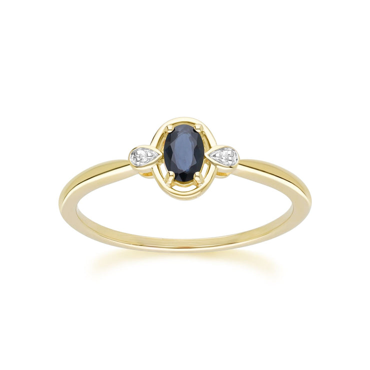 Classic Oval Sapphire & Round Diamond Ring In 9ct Yellow Gold