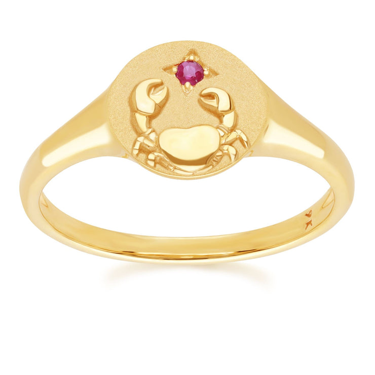 Zodiac Ruby Cancer Signet Ring In 9ct Yellow Gold