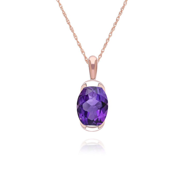 Siberian waltz Oval amethyst with violet enamelled half-bezel pendant necklace in rose gold vermeil sterling silver