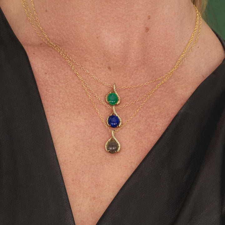 ECFEW™ Oval dyed green chalcedony tail and head set cabochon pendant in gold vermeil sterling silver