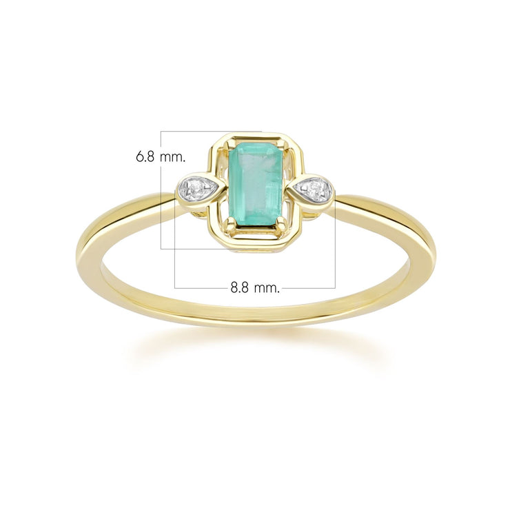 Classic Emerald Baguette & Diamond Ring In 9ct Yellow Gold