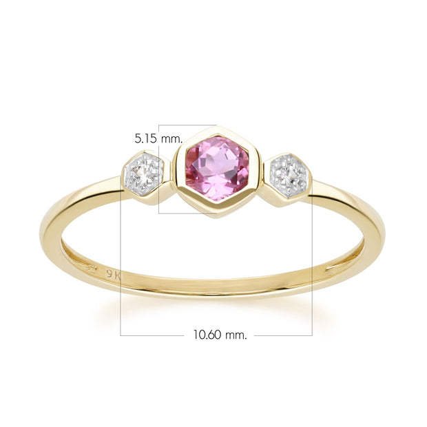 Geometric Round Pink Tourmaline and Sapphire Ring in 9ct Yellow Gold