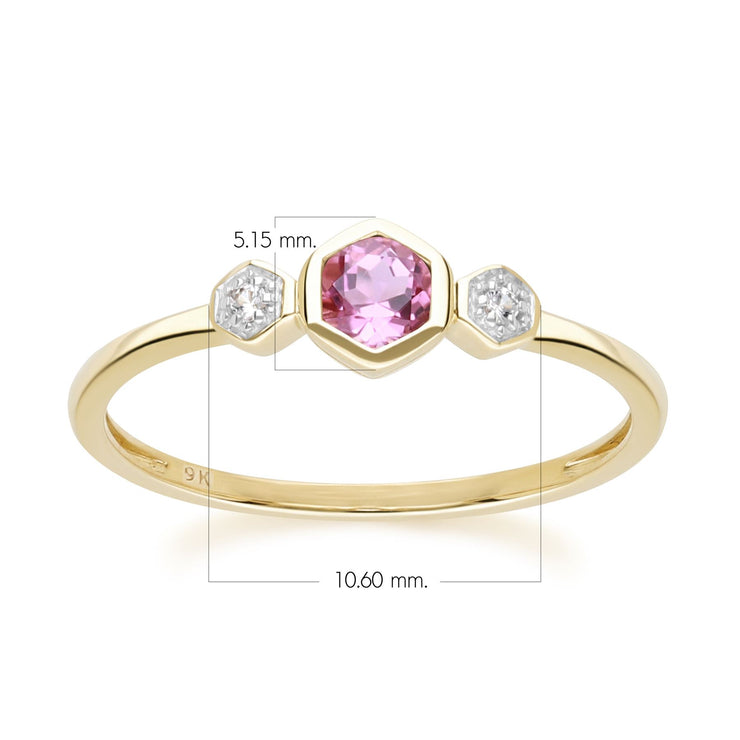 Geometric Round Pink Tourmaline and Sapphire Ring in 9ct Yellow Gold