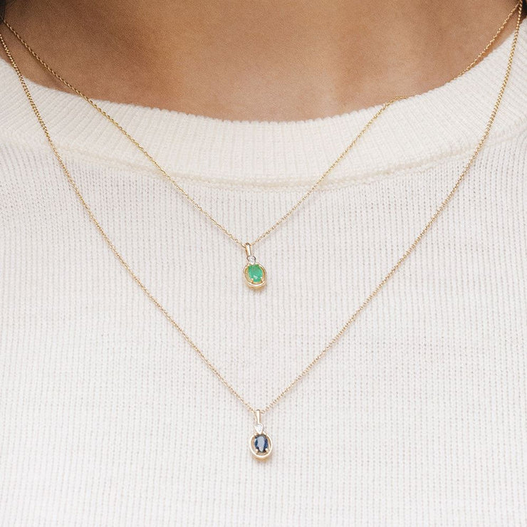 Classic Oval Sapphire & Round Diamond Pendant Necklace In 9ct Yellow Gold