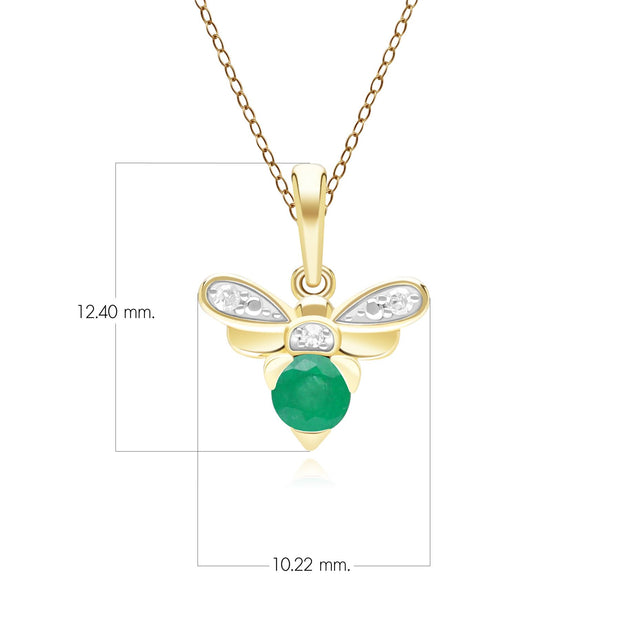 Honeycomb Inspired Emerald and Diamond Bee Pendant Necklace in 9ct Yellow Gold