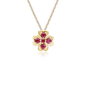 Gardenia Round Ruby Clover Pendant Necklace in 9ct Yellow Gold