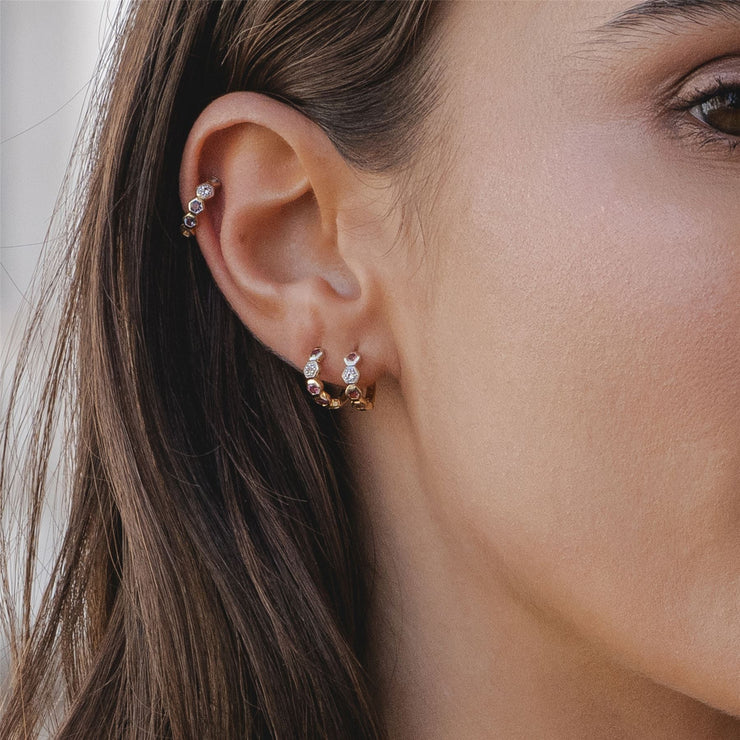 Geometric Round Rhodolite and Sapphire Hoop Earrings in 9ct Yellow Gold