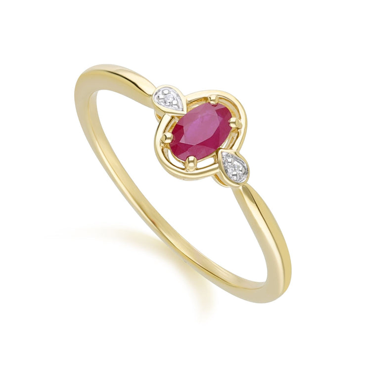 Classic Oval Ruby & Round Diamond Ring In 9ct Yellow Gold
