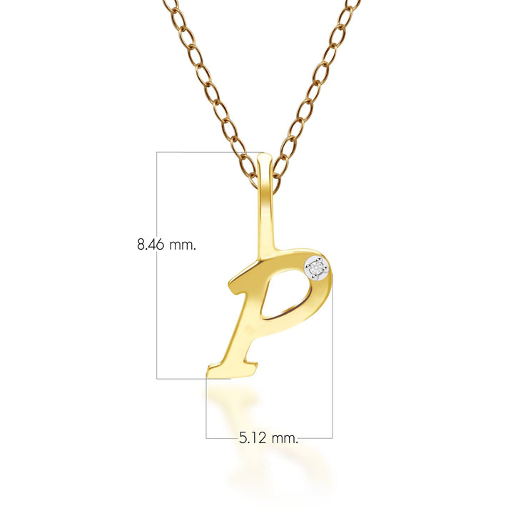 Alphabet Letter P Diamond pendant in 9ct Yellow Gold