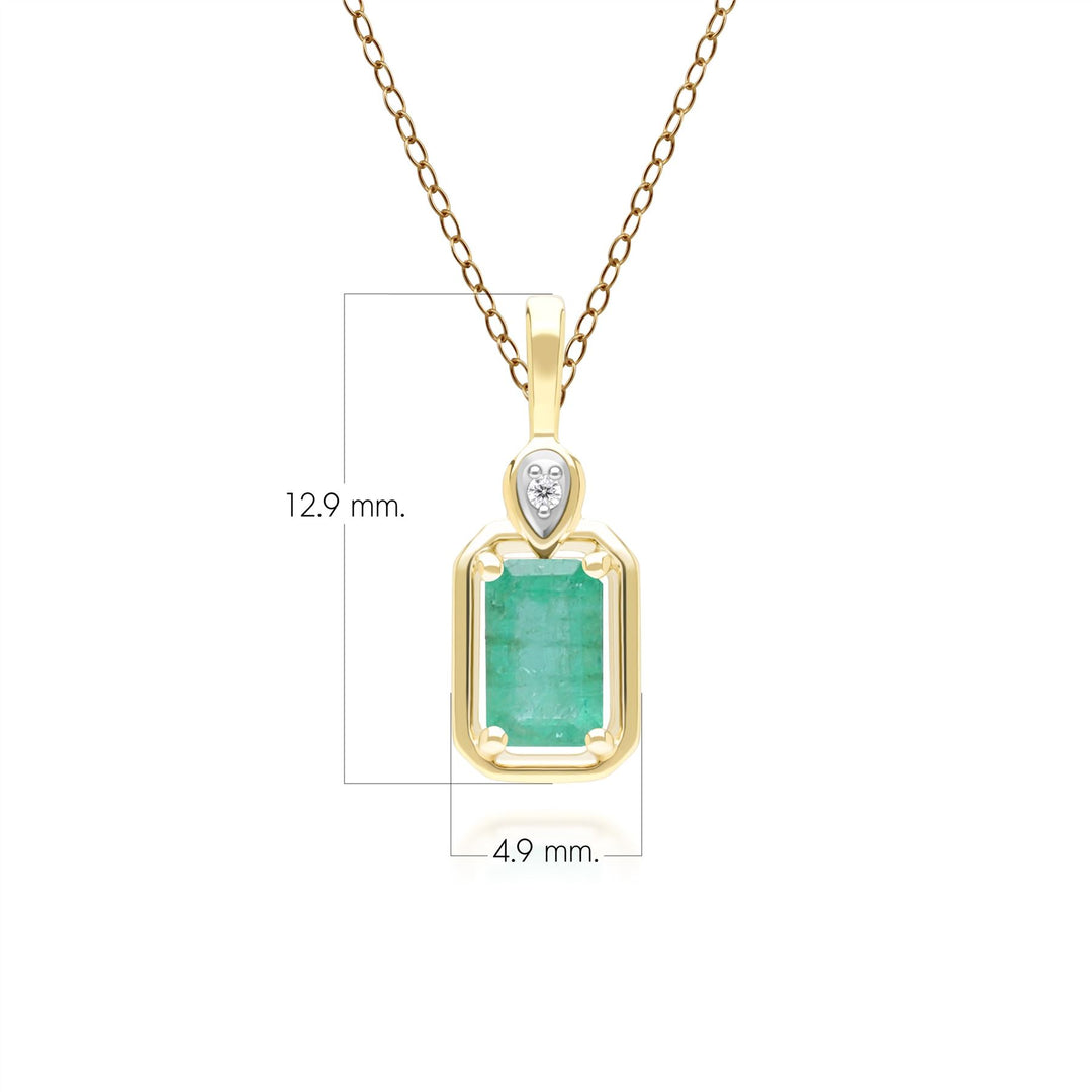 Classic Emerald Baguette & Diamond Pendant Necklace In 9ct Yellow Gold