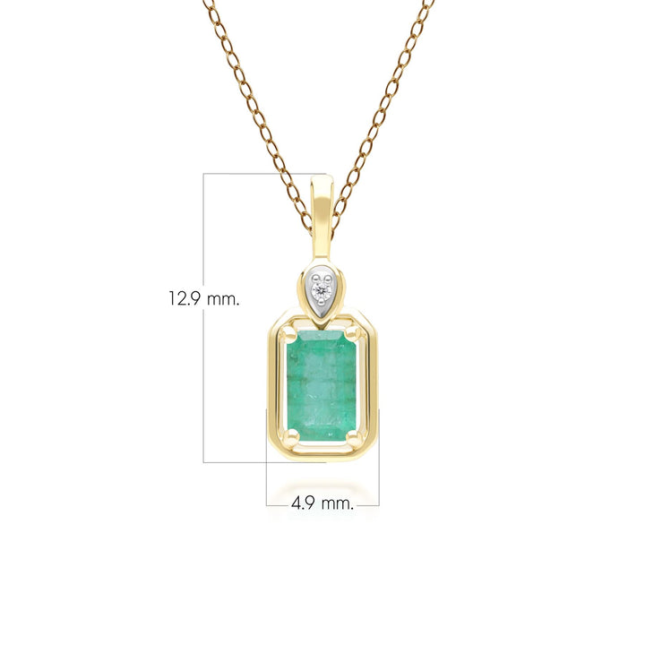 Classic Emerald Baguette & Diamond Pendant Necklace In 9ct Yellow Gold