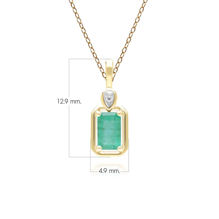 Classic Emerald Baguette & Diamond Pendant Necklace In 9ct Yellow Gold