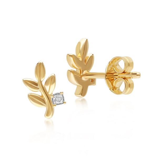 O leaf Diamond Stud Earrings In 9ct Yellow Gold