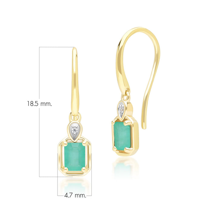Classic Emerald Baguette & Diamond Drop Earrings In 9ct Yellow Gold