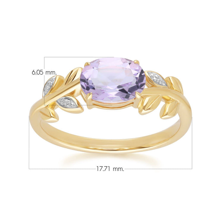 O leaf Pink Amethyst & Diamond Ring In 9ct Yellow Gold