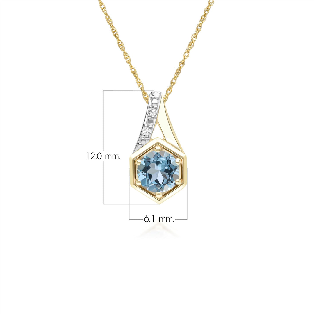 Geometric Hexagon with Prong set Round Topaz and Diamond Pendant Necklace in 9ct Yellow Gold