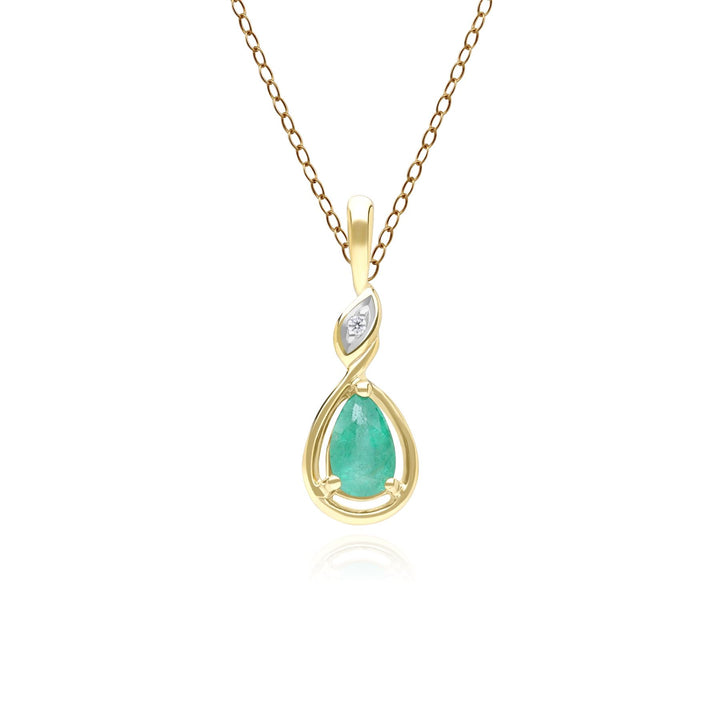 Classic Pear Emerald & Diamond Pendant Necklace In 9ct Yellow Gold