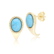 Classic Oval Turquoise Drop Stud Earrings in 9ct Yellow Gold