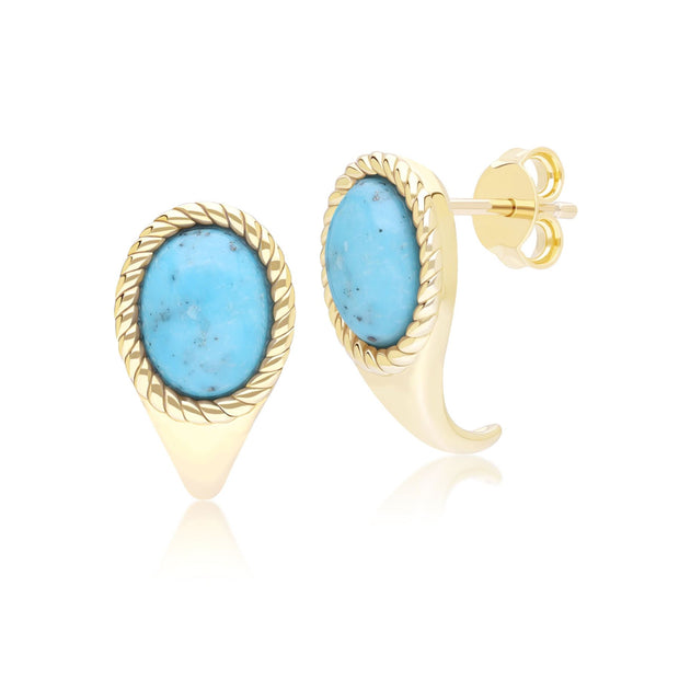 Classic Oval Turquoise Drop Stud Earrings in 9ct Yellow Gold