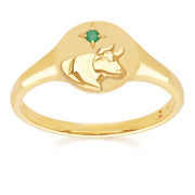 Zodiac Emerald Taurus Signet Ring In 9ct Yellow Gold