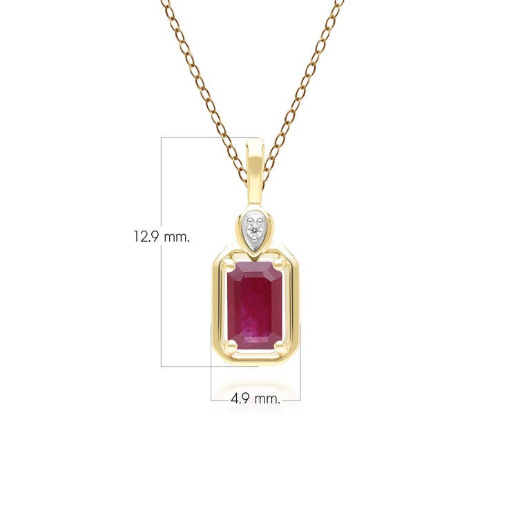 Classic Ruby Baguette & Diamond Pendant Necklace In 9ct Yellow Gold
