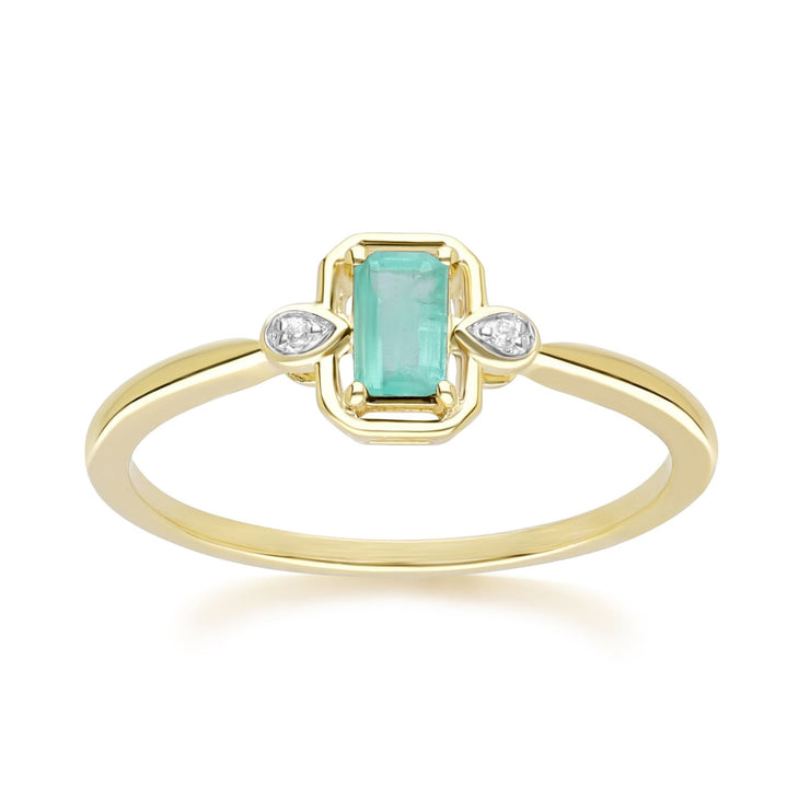 Classic Emerald Baguette & Diamond Ring In 9ct Yellow Gold