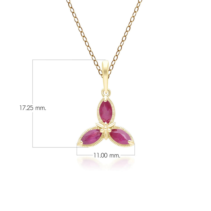Floral Marquise Ruby Pendant Necklace in 9ct Yellow Gold