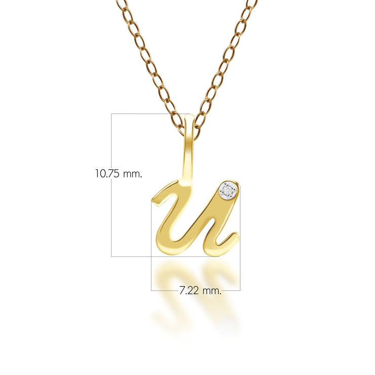 Alphabet Letter U Diamond pendant in 9ct Yellow Gold