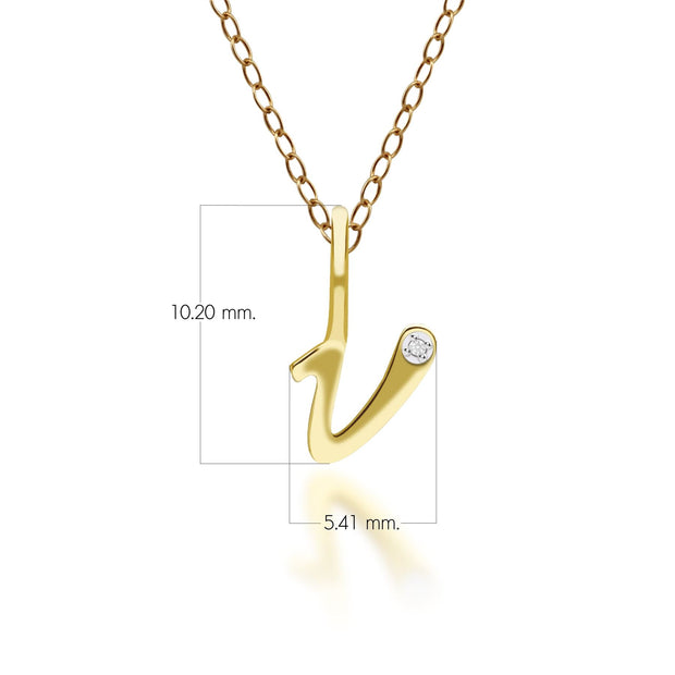 Alphabet Letter V Diamond pendant in 9ct Yellow Gold