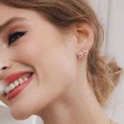 Floral Ruby & Diamond Drop Earrings in 9ct Yellow Gold