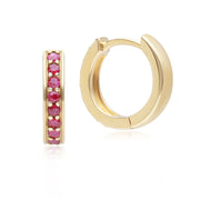 Classic Ruby Huggie Hoop Earrings in 9ct Yellow Gold