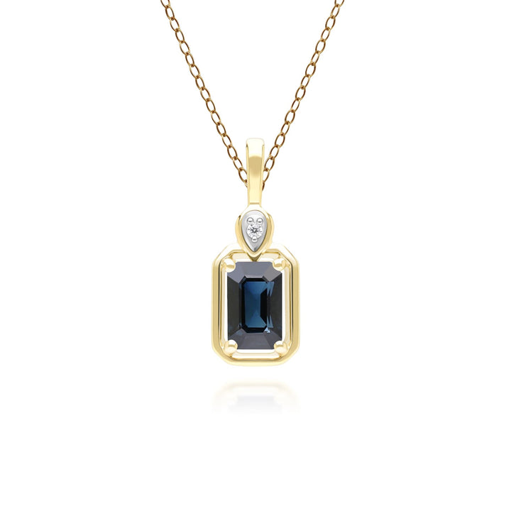 Classic Sapphire Baguette & Diamond Pendant Necklace In 9ct Yellow Gold