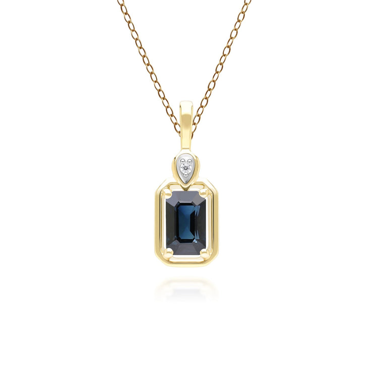 Classic Sapphire Baguette & Diamond Pendant Necklace In 9ct Yellow Gold