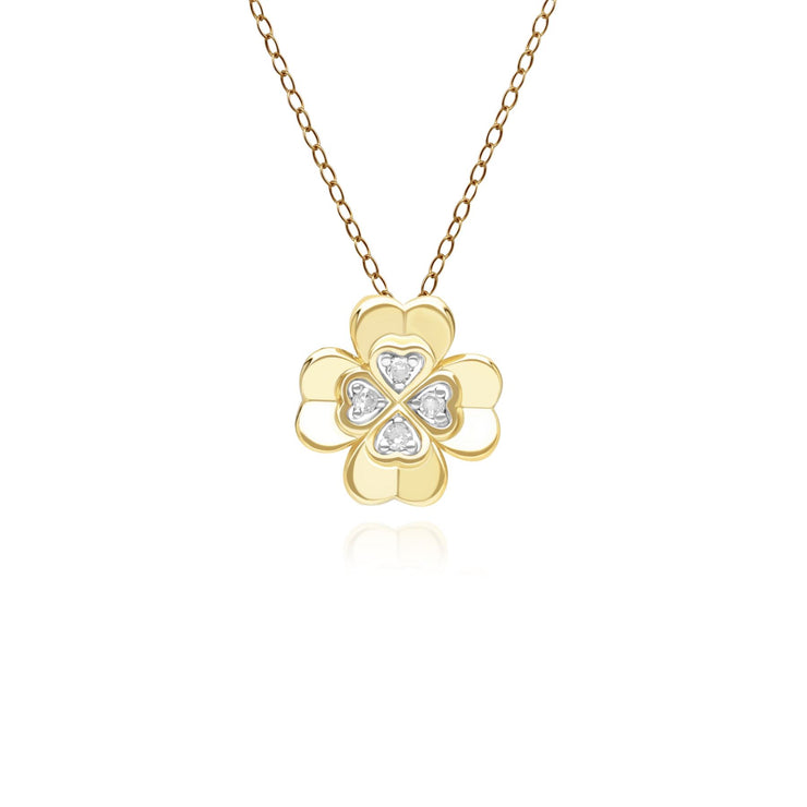 Gardenia Diamond Clover Pendant Necklace in 9ct Yellow Gold