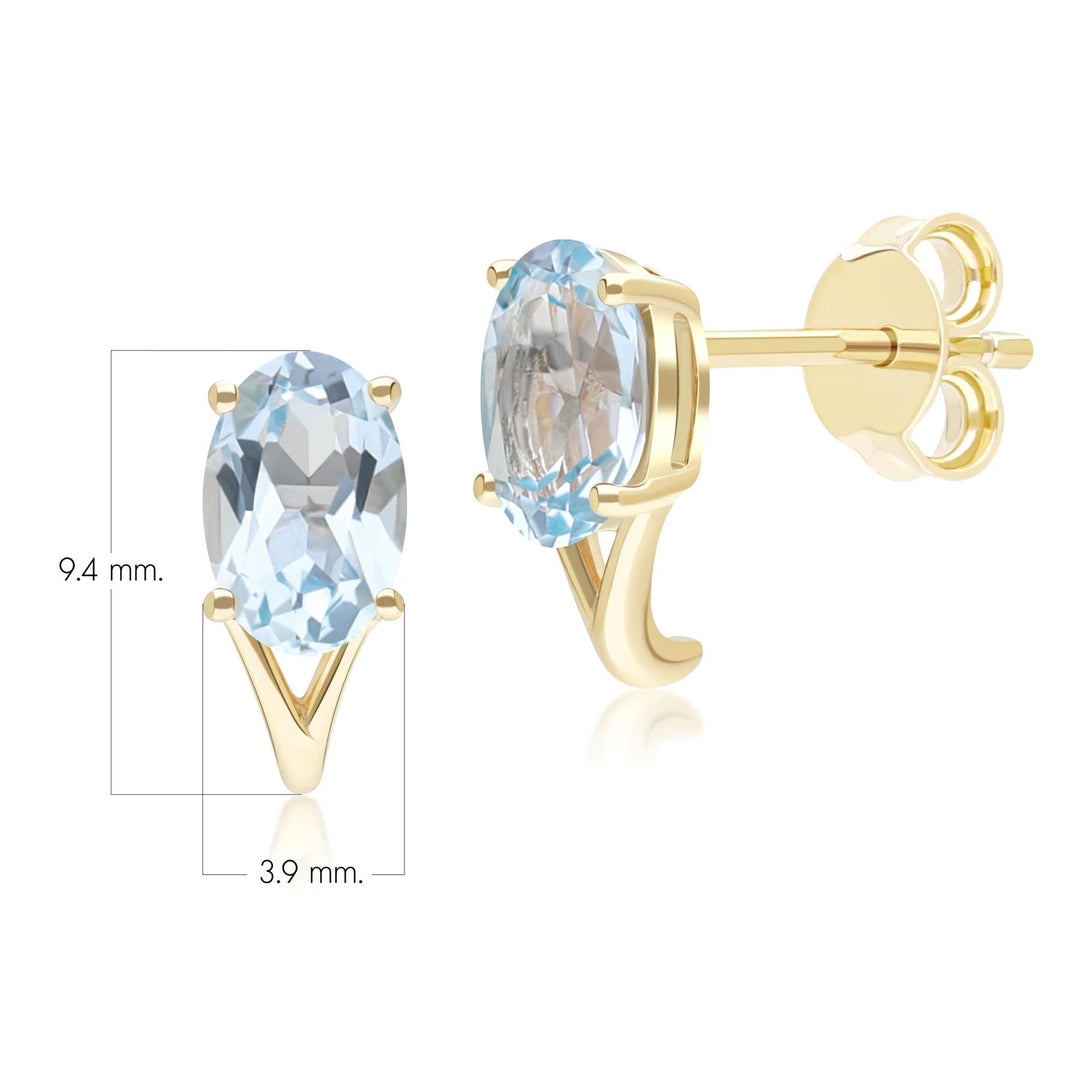 Classic Oval Sky Blue Topaz Stud Earrings in 9ct Yellow Gold 7x5mm