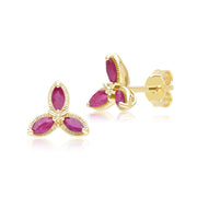 Floral Marquise Ruby Stud Earrings in 9ct Yellow Gold